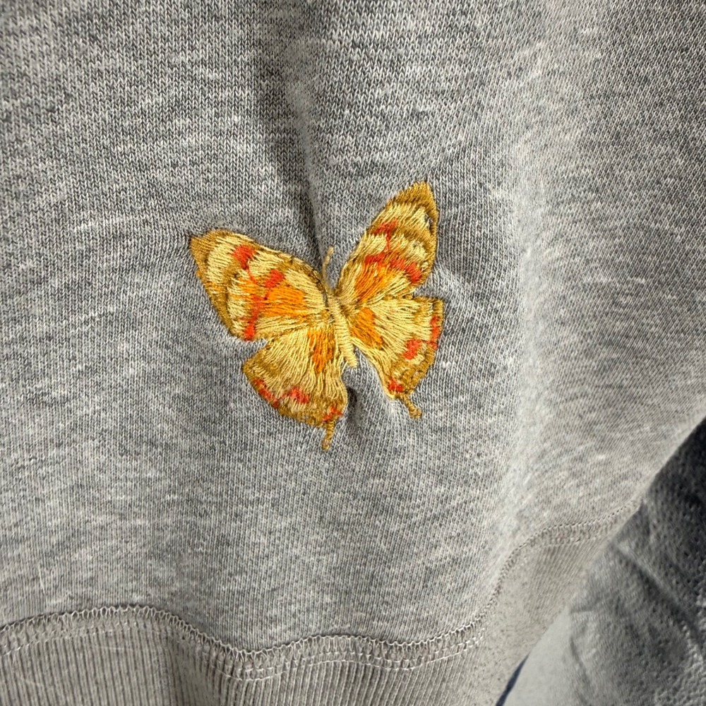DRIFTWOOD Small Zip Up Hoodie Heathered Gray Floral Butterfly Embroidered Teddy - Picture 12 of 15